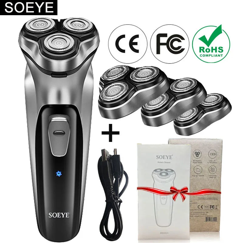 Men's Electric Shaver For Men Shaving Machine SOEYE Beard Trimmer 3D Floating Blade Washable USB Recharge Hair Cutting Machine